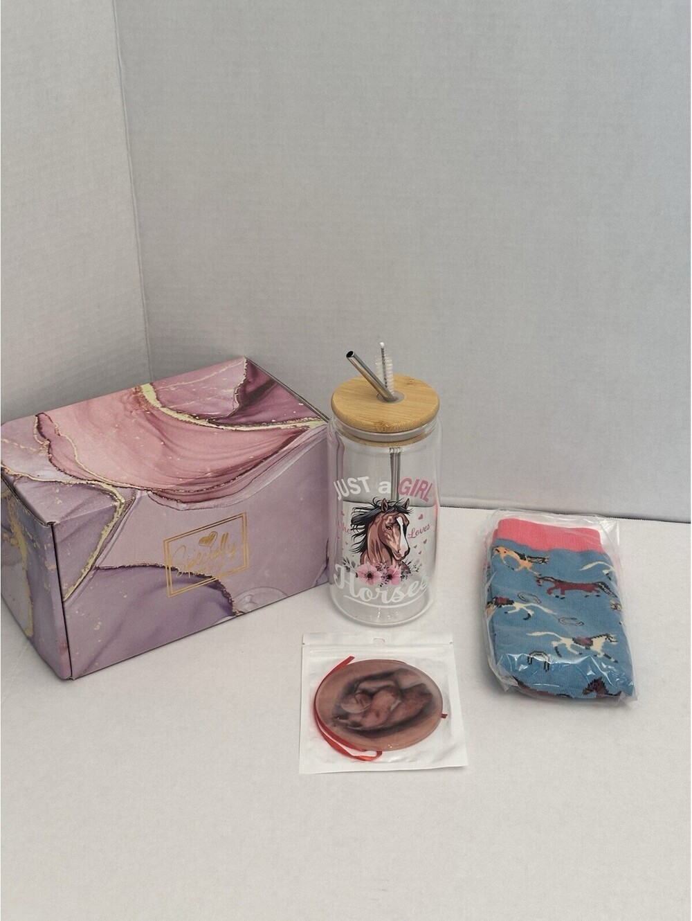 New Horse Lover Gift Box Glass Cup Socks Equestrian Gift